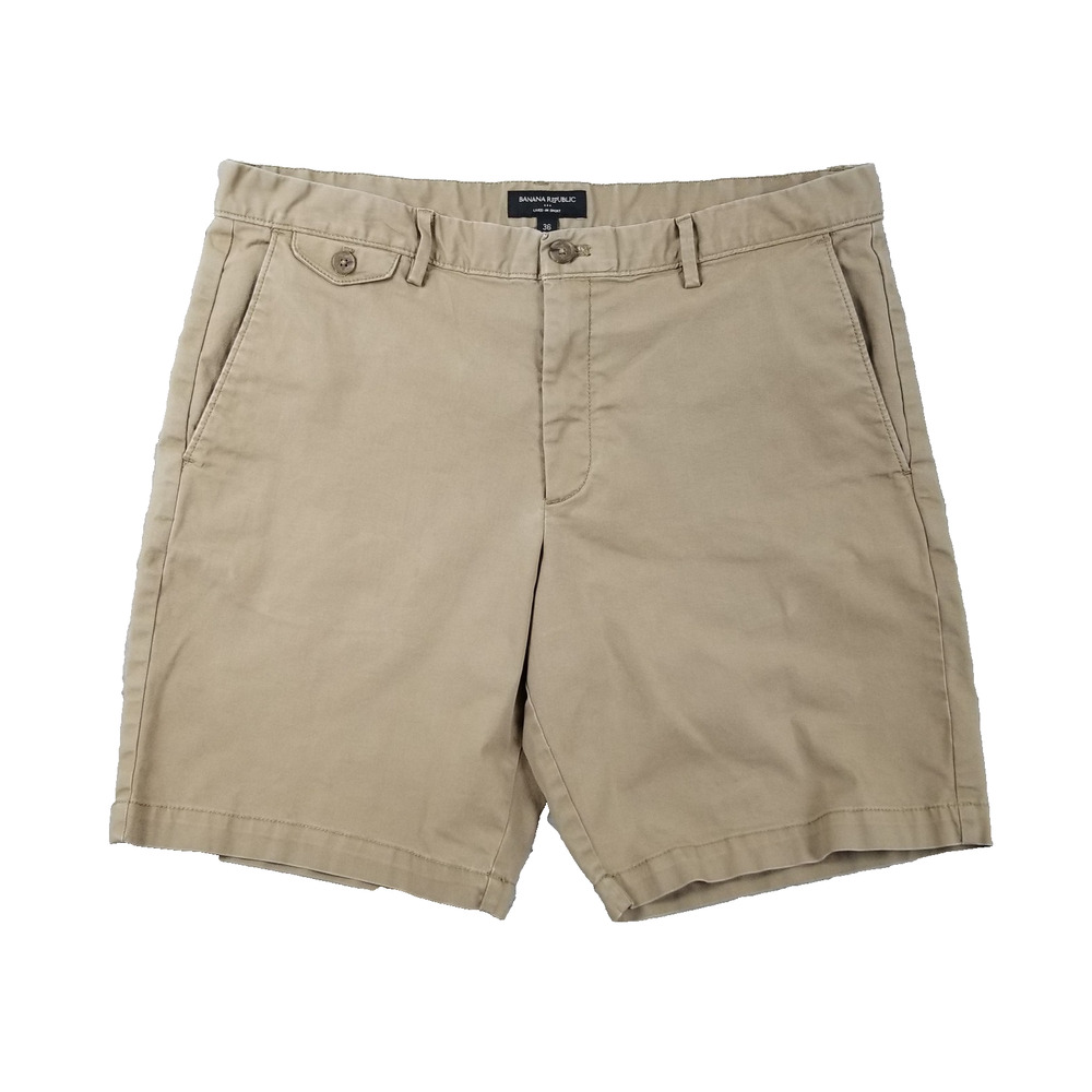 Banana‎ Republic Shorts Mens 36 Khaki Beige Lived-In Stretch Casual Chino Cotton